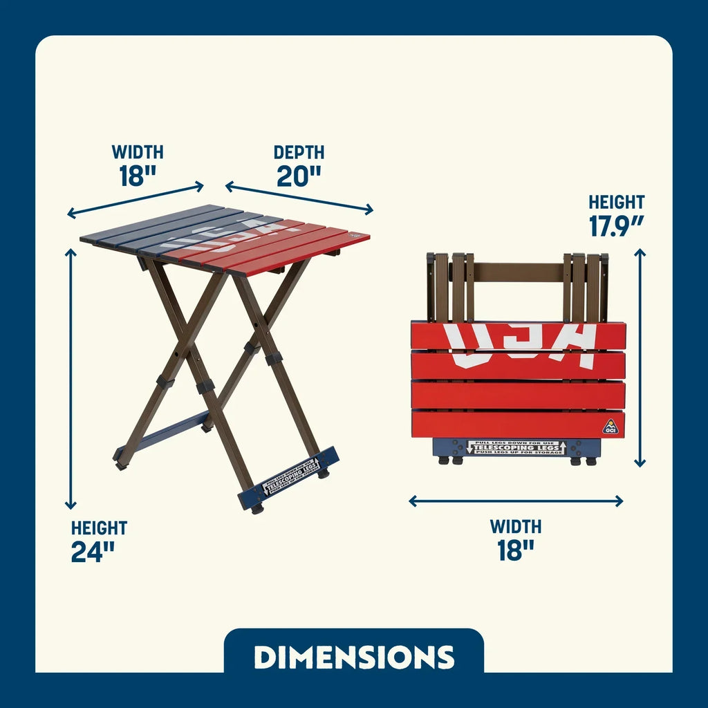 Heat-Resistant Compact Camp Table 20 - USA Anniversary Deluxe - Choice 757 - Portable Camping Table with Heat-Resistant Countertop Detail