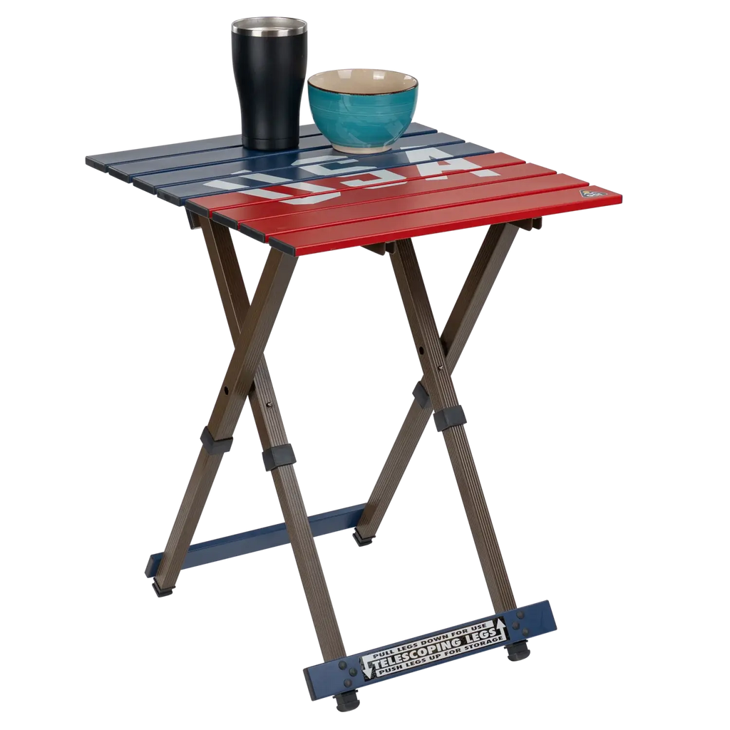 Heat-Resistant Compact Camp Table 20 - USA Anniversary Deluxe - Choice 757 - Portable Camping Table with Heat-Resistant Countertop Detail