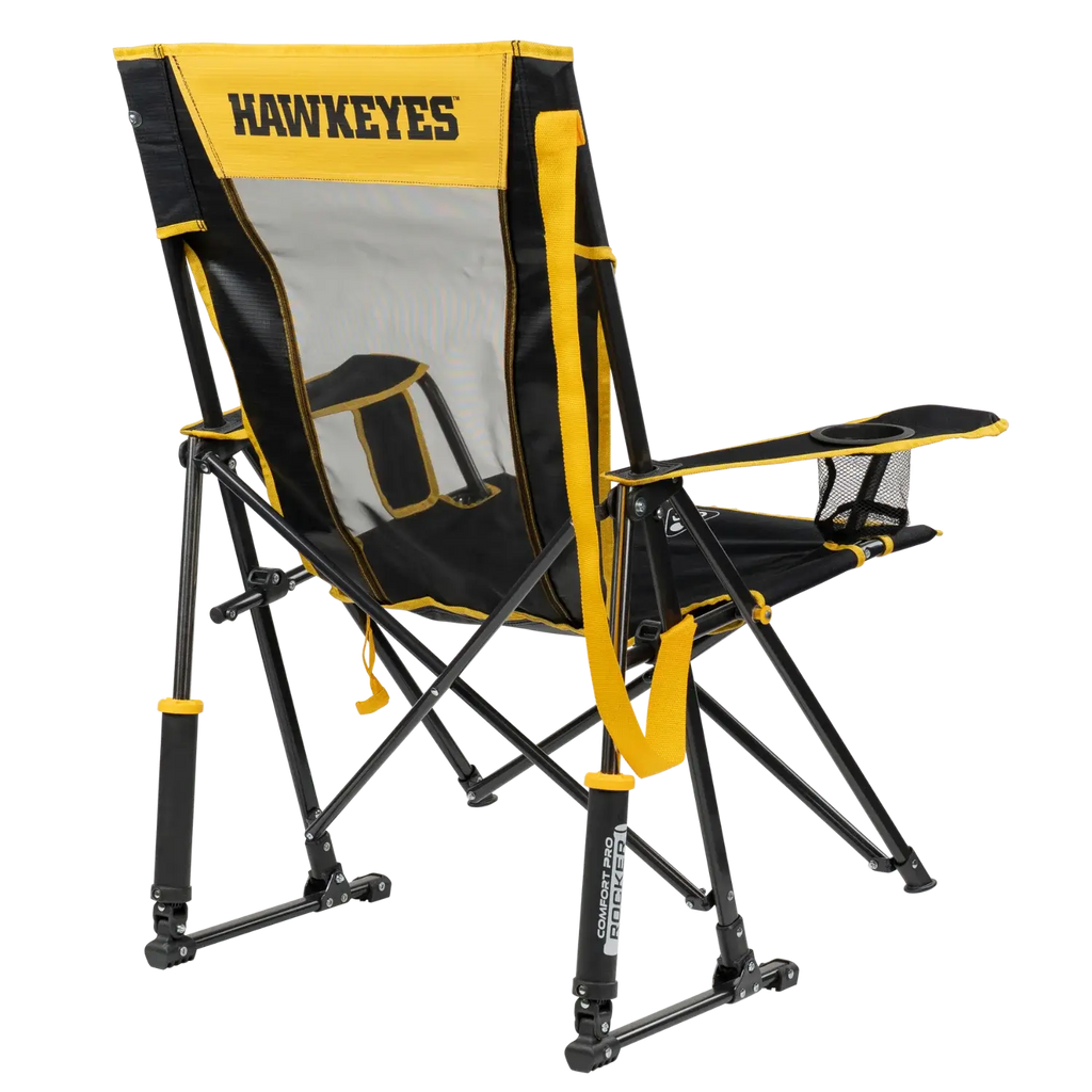 Heavy-Duty Freestyle College Comfort Pro Rocker - Iowa Hawkeyes - Choice 249 - Patented Spring-Action Rocking Chair for Camping Detail