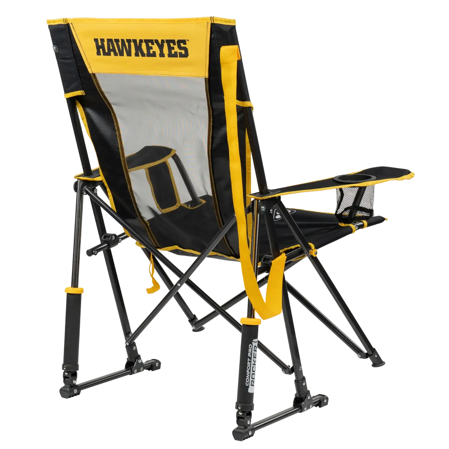 Heavy-Duty Freestyle College Comfort Pro Rocker - Iowa Hawkeyes - Choice 249 - Patented Spring-Action Rocking Chair for Camping Detail