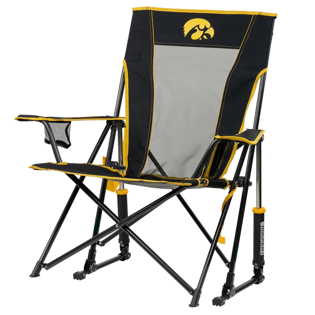 Heavy-Duty Freestyle College Comfort Pro Rocker - Iowa Hawkeyes - Choice 249 - Patented Spring-Action Rocking Chair for Camping Detail