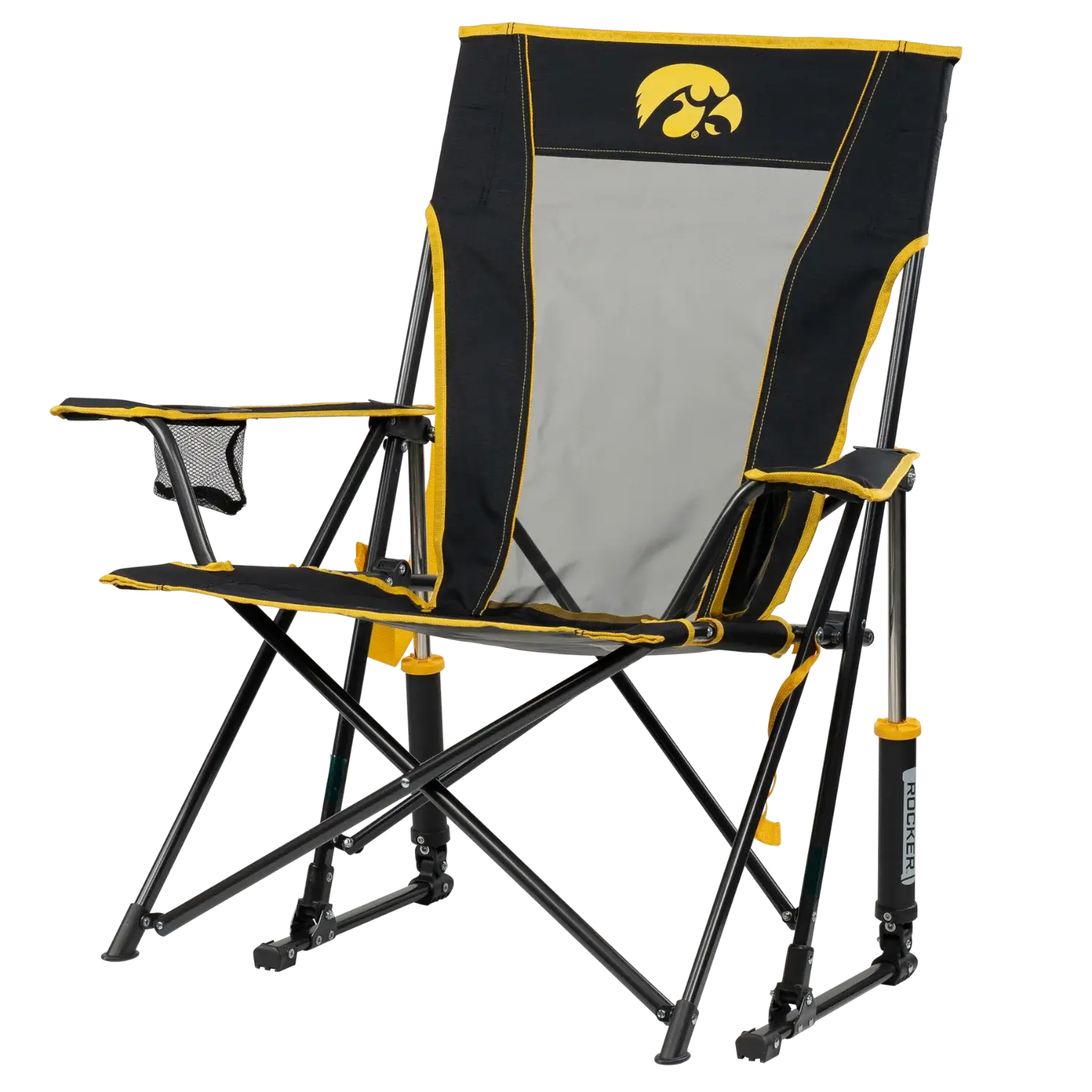 Heavy-Duty Freestyle College Comfort Pro Rocker - Iowa Hawkeyes - Choice 249 - Patented Spring-Action Rocking Chair for Camping Detail