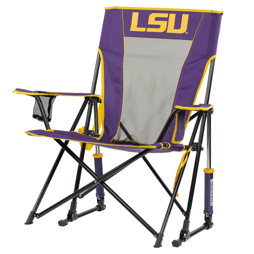 Luxury Camp College Comfort Pro Rocker - LSU Tigers - Choice 880 - Freestyle Rocker Portable Outdoor Folding Chair Detail