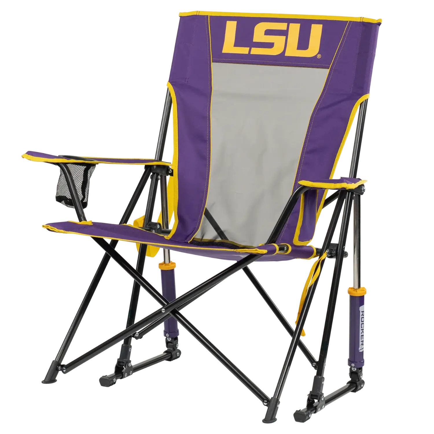Luxury Camp College Comfort Pro Rocker - LSU Tigers - Choice 880 - Freestyle Rocker Portable Outdoor Folding Chair Detail