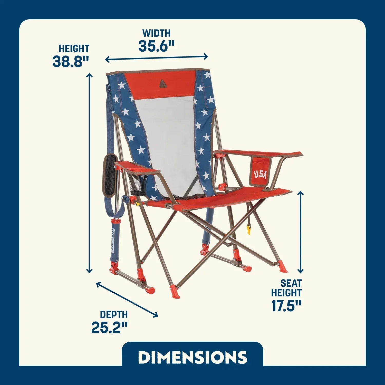 Heavy-Duty Freestyle Comfort Pro Rocker - USA Anniversary Deluxe - Choice 424 - Patented Spring-Action Rocking Chair for Camping Detail