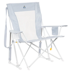 Patented Spring-Action Comfort Pro Rocker XL - Choice 107 - Heavy-Duty Kickback Rocker with Beverage Holder - Heathered Light Blue