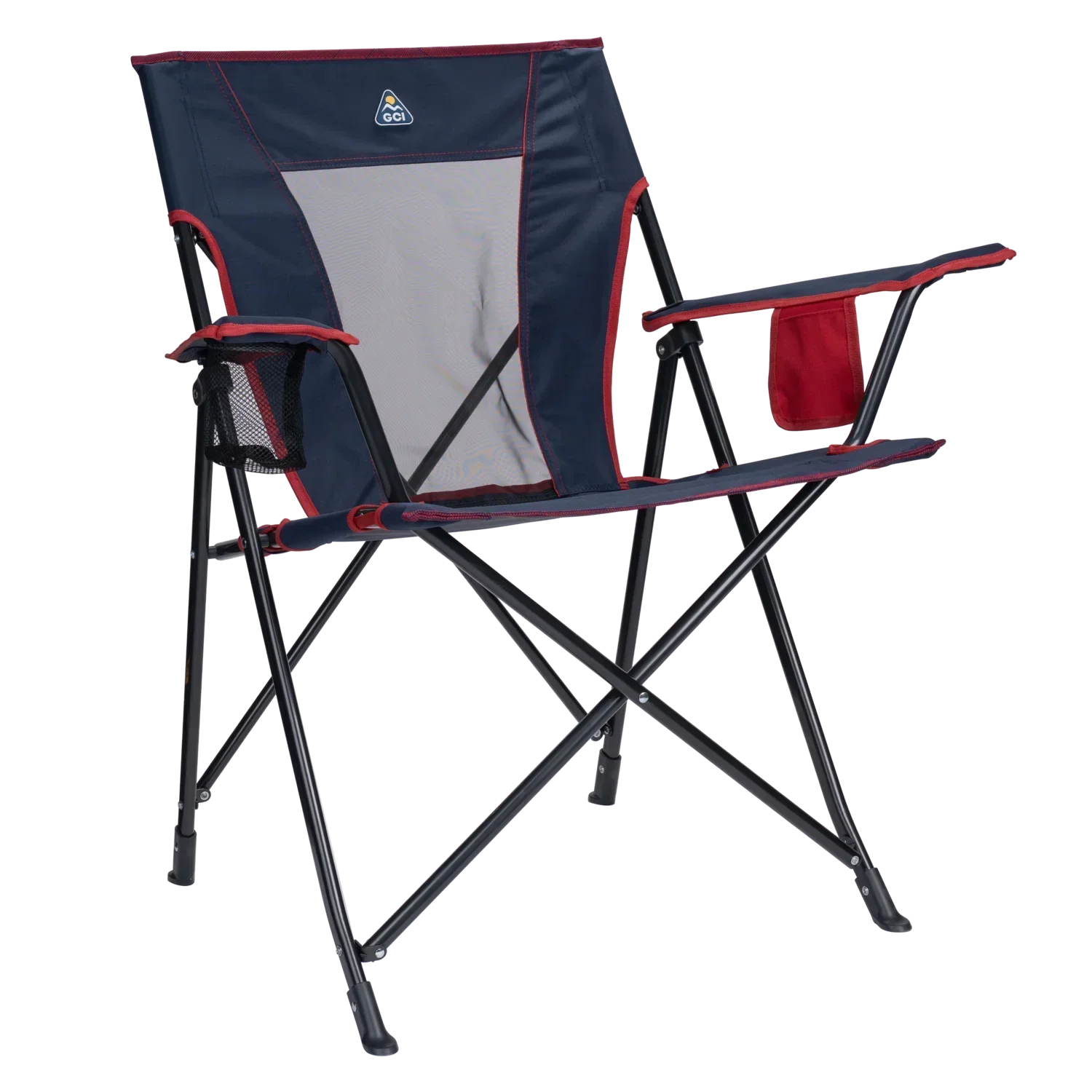 Ultra-Compact Comfort Quad Chair - Choice 989 - Pico Compact Folding Camp Chair with Carry Bag - Indigo/Red