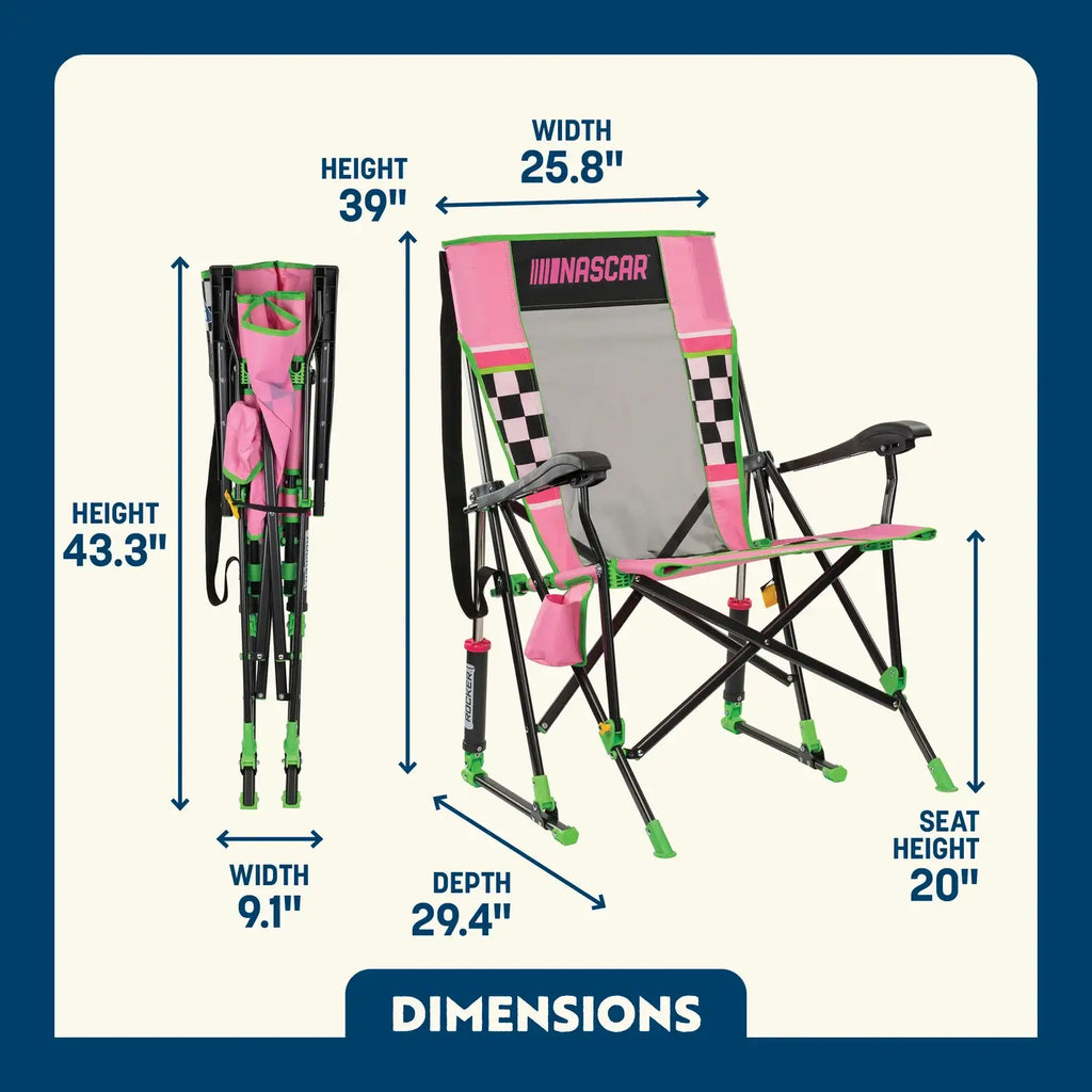Luxury Camp RoadTrip Rocker - NASCAR For Her - Choice 560 - Patented Spring-Action Rocking Chair for Camping Detail