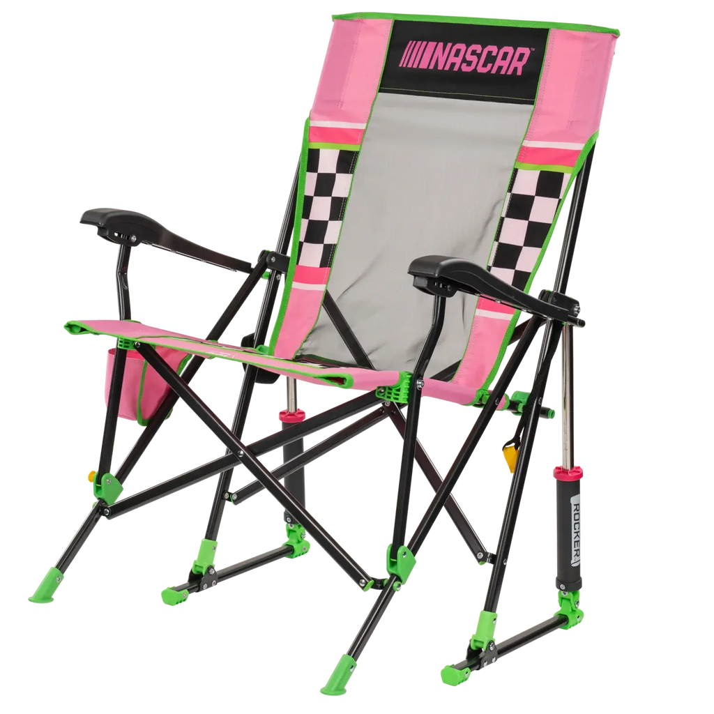 Luxury Camp RoadTrip Rocker - NASCAR For Her - Choice 560 - Patented Spring-Action Rocking Chair for Camping Detail