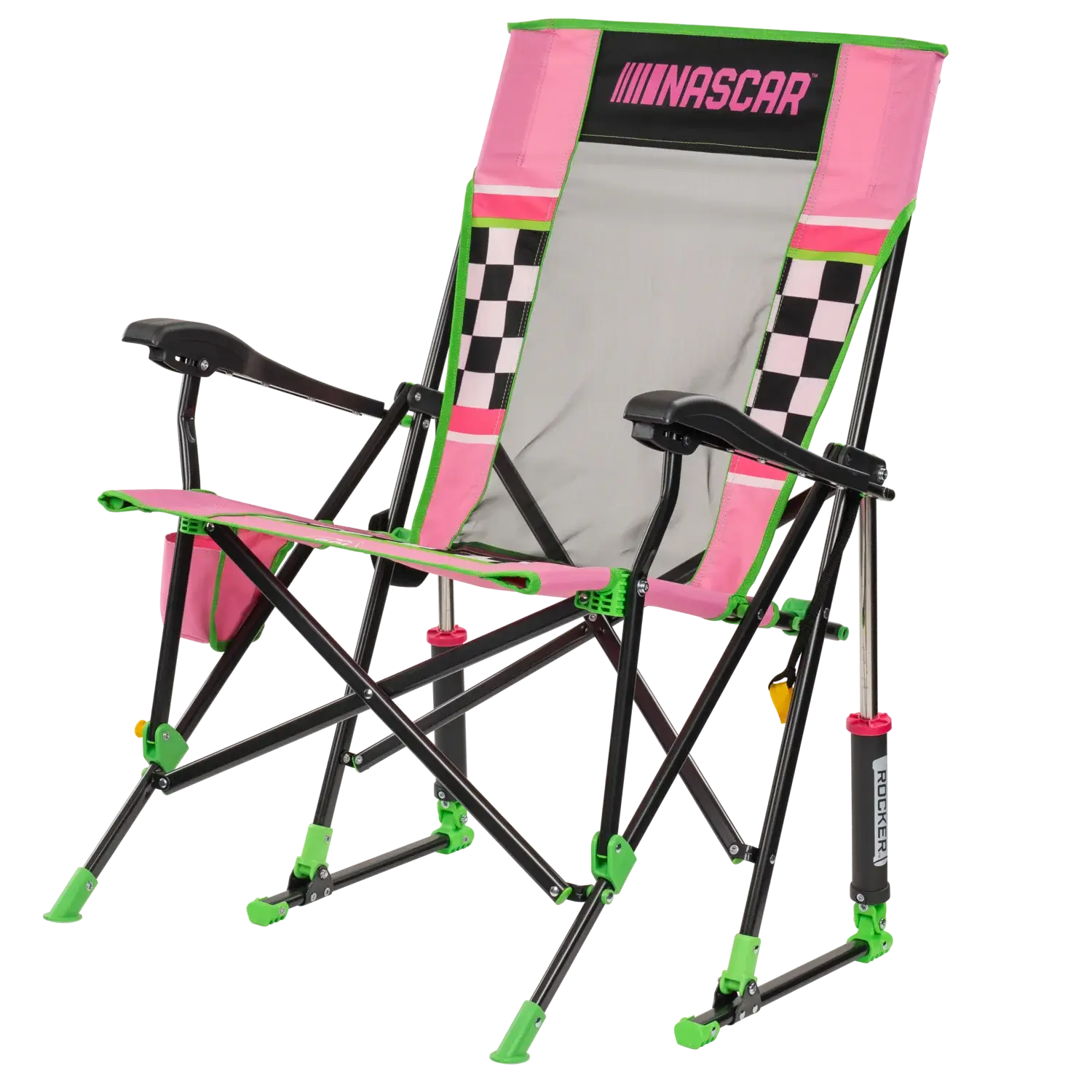 Luxury Camp RoadTrip Rocker - NASCAR For Her - Choice 560 - Patented Spring-Action Rocking Chair for Camping Detail