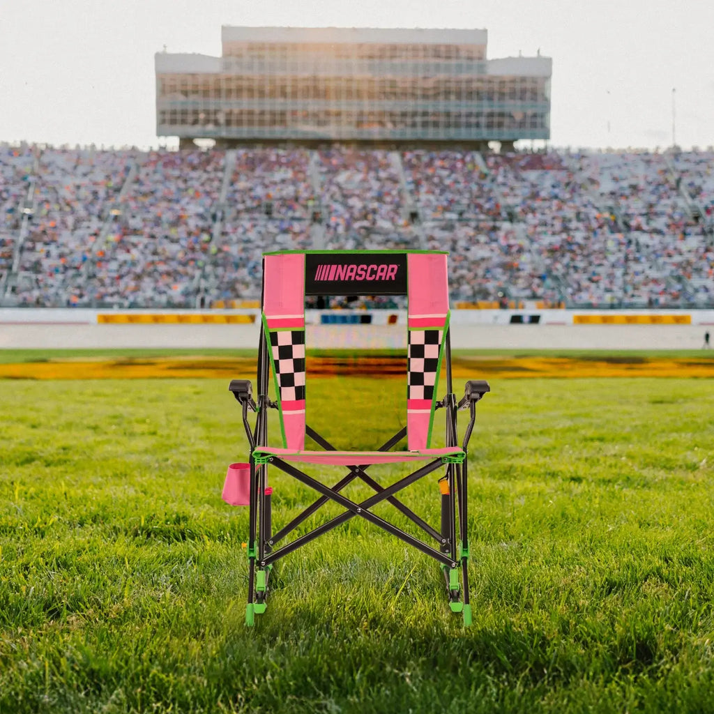 Luxury Camp RoadTrip Rocker - NASCAR For Her - Choice 560 - Patented Spring-Action Rocking Chair for Camping Detail