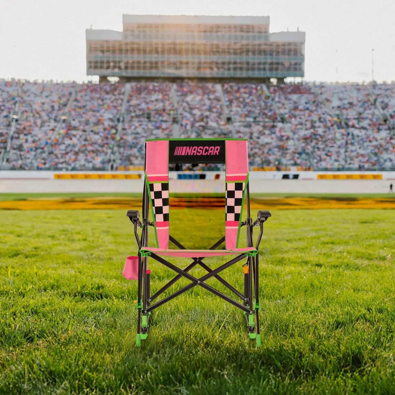 Luxury Camp RoadTrip Rocker - NASCAR For Her - Choice 560 - Patented Spring-Action Rocking Chair for Camping Detail