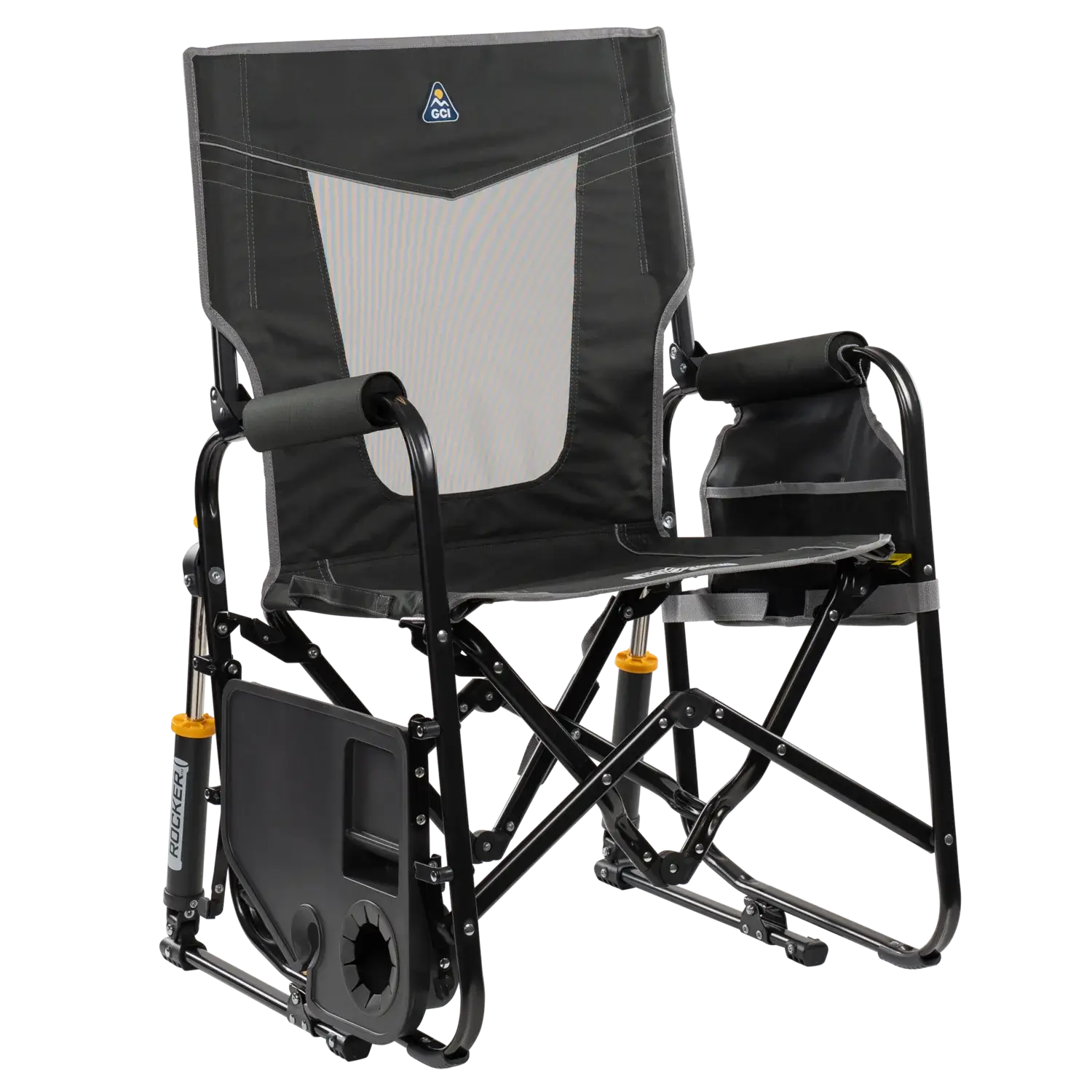 Patented Spring-Action Stowaway Rocker with Side Table - Choice 253 - Patented Spring-Action Rocking Chair for Camping Detail