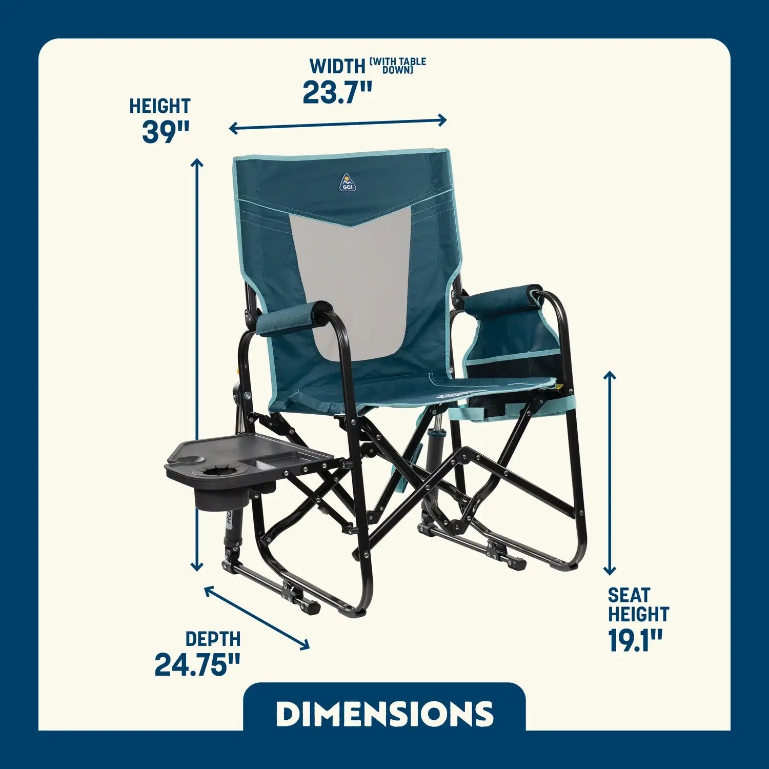Patented Spring-Action Stowaway Rocker with Side Table - Choice 253 - Patented Spring-Action Rocking Chair for Camping Detail